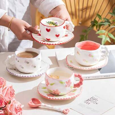 Ceramic Coffee Cup & Saucer Set, Espresso, Tea, Latte, High-Quality Ceramic, Elegant Ceramic, One Cup Of Coffee, Suitable For Middle Eastern Ramadan, Festivals, Family Gatherings, Back To School Season