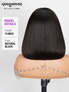 MEGALOOK V型分缝直发假发，100%真人发，无胶假发，女士直发波波头假发，巴西雷米真人发，自然色，10-12英寸，150%密度 - 新手友好，自然逼真，日常佩戴，适合办公室、僵尸新娘、万圣节、派对、Y2K、坏女孩、度假、户外角色扮演、校园、学校假期、圣诞节、派对、婚礼、节日等场合，适合所有女性。 - SNatural - 查看 4