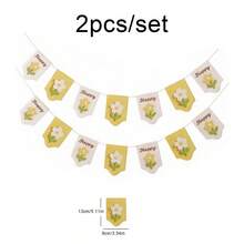 Kids Boys Girls Outdoor Indoor Spring Flower Pull Flag, Pink Yellow Green Triangle Fish Tail Leaf Party Decor Hanging Banner, Festival Birthday Wall Backdrop - Multicolor - View 12