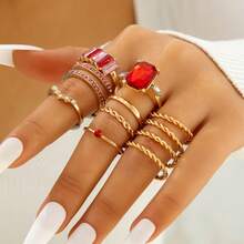 European And American Jewelry Rings Snake Heart Imitation Ins Style Five-Piece Ring Set Gemstone Ring - 19656 - bạc và xanh lá cây - Xem 10