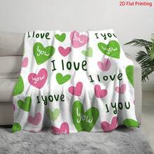 2D Printing 1Pc Heart I Love You Slogan Blanket, Machine Washable Easy To Clean, Breathable Not Stuffy, Sofa/Bedroom/Nap/Reading Corner, Portable Travel, Brighten Home Atmosphere, Blanket, Valentine's Day - As Shown In the Figure - View 5