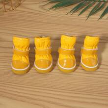 1set (4pcs) Yellow Waterproof Leather Plush Snow Pet Boots - Yellow - View 10