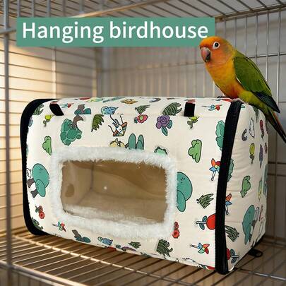 温暖的鹦鹉鸟越冬巢，加厚绒面巢床