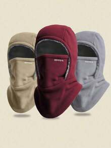 Unisex Pullover Hat With Face Mask, Outdoor Windproof Warm Thermal Lined Neck Cover, Solid Color, Autumn Winter - Multicolor - View 5