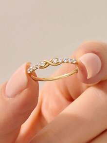 1pc Elegant Cubic Zirconia Infinity Symbol Ring, Suitable For Women's Engagement Party, Made Of Copper Material, Non-Fading And Hypoallergenic - Gold - View 2