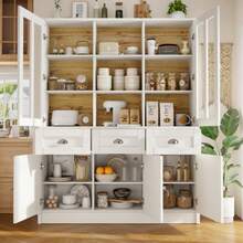 Tall Living Room Cabinet (140*38.5*175cm), Display Cabinet, Kitchen Cabinet, Dining Room Cabinet With Drawers, Modern And Minimalist Tall Cabinet, Vertical Kitchen Display Cabinet, Living Room/Dining Room, White - White - View 7