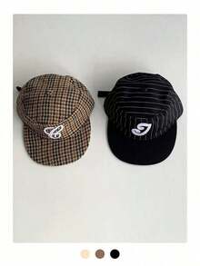 1pc Soft Top Flat Bill Hat, Retro Skateboard 5-Panel Cap, Women Camouflage Brim Hat, BiteBerry Original New American Letter Contrast Color Corduroy Plaid Baseball Cap, Unisex Corduroy Plaid Fashion Simple Casual Sun Hat, Outdoor Street Skater Hippie Chicks Style Cap IDKH - 標誌棒球帽 - 查看 4