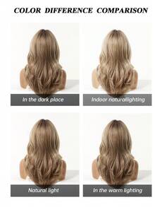 Tóc giả màu vàng sẫm thanh lịch có mái, độ dài trung bình, tóc giả tổng hợp xoăn, chịu nhiệt, hoàn hảo cho phụ nữ sử dụng hàng ngày và dự tiệc, quà tặng tóc giả cho phái đẹp. - Vàng - Xem 7