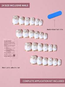 24pcs/Set Medium Square Shiny Colored French Manicure Nail Stickers, Containing Glitter, Full Coverage Acrylic False Nails, Includes 1pc Jelly Gel And 1pc Nail File, Suitable For Women And Girls For Daily Work, Study And Gatherings - Nhiều màu-2 - Xem 3