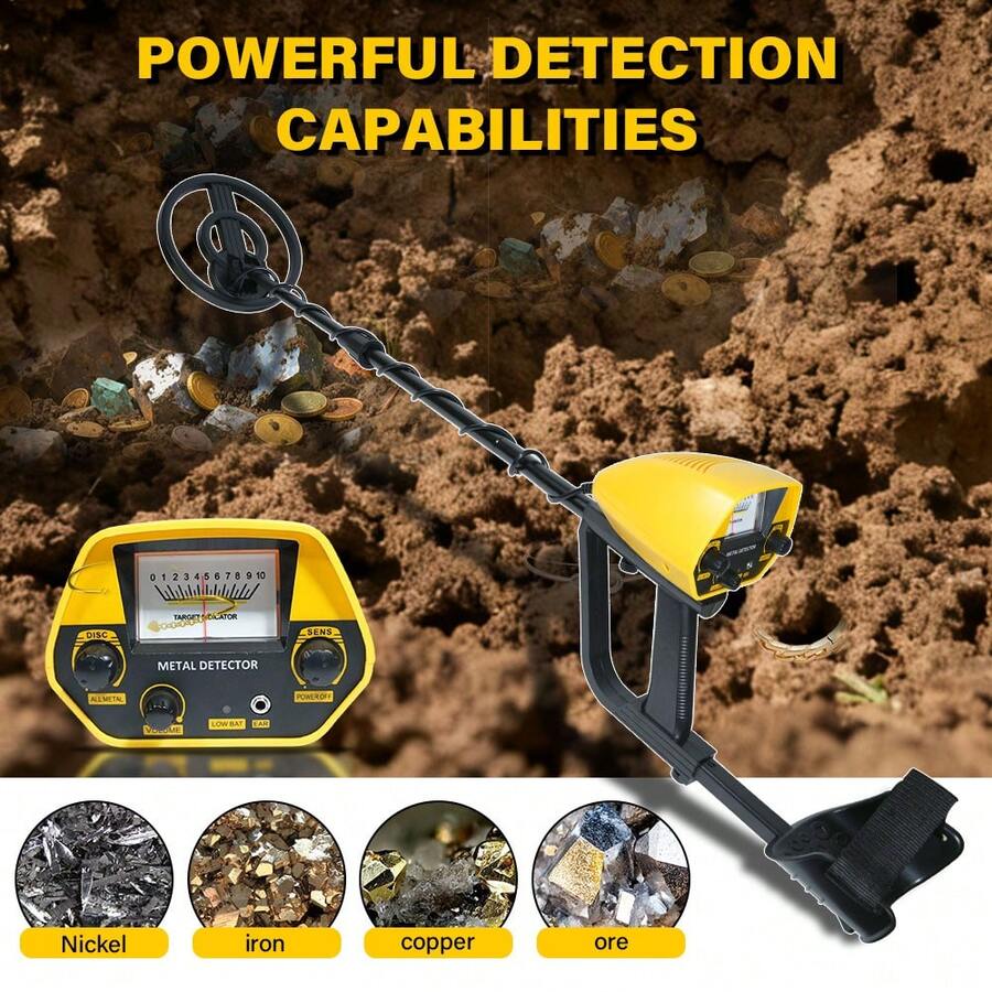 高精度五模式黄色金属探测器，具有强抗干扰能力，8英寸探测深度，适用于海滩、陆地，可探测金、铜、银、铁（不含电池） - 黃色 - 查看 1