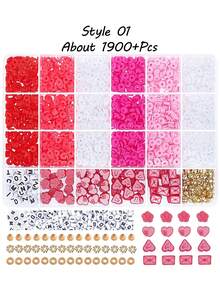 750/1000/1050/1320/1900/2200+ 件情人节DIY首饰制作套装，粉色和红色珠子套装，包含人造珍珠、心形/字母吊坠、字母珠子、弹力绳，是成人制作浪漫手工饰品（如手链、项链和情人节工艺品）的理想礼物。