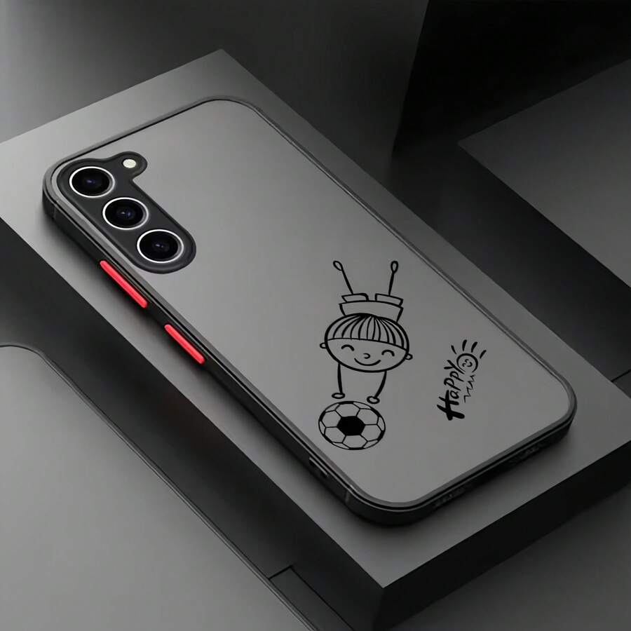 1pc Shock-Proof Matte Texture Simple Transparent Hard Case With Cute Cartoon Football Pattern, Compatible With Apple 12 Pro Max/13 Pro Max, Galaxy A56, Honor X7b, OnePlus 11 - Black - View 1