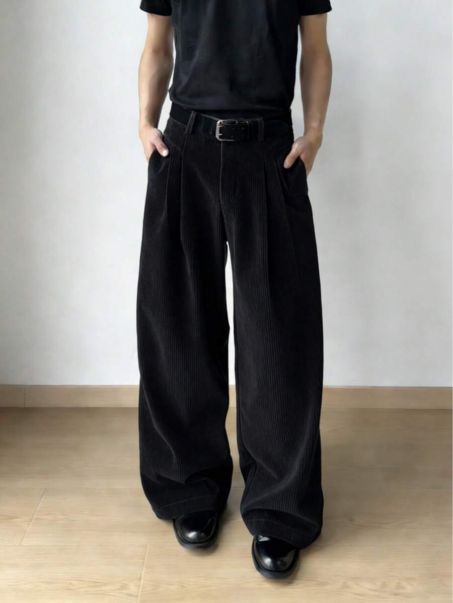Mens Casual Pants - Cotton Blend Fabric Oversize Relaxed Fit | Spring Easy-Match Comfort For Daily Streetwear & Casual Outings (Modern Minimalist Urban Style) - 黑色 - 查看 1
