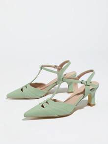 PU皮革镂空高跟鞋，街头风，适合万圣节派对、春夏穿着 - 綠色 - 查看 6