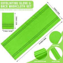 2 Pcs Korean Exfoliating Washcloth And Mitts Set Long Exfoliating Back Italy Towel Scrub Mitt Wash Cloth Scrubber For Women Men Shower Dead Skin Removing Dry Skin Green - Green - View 2