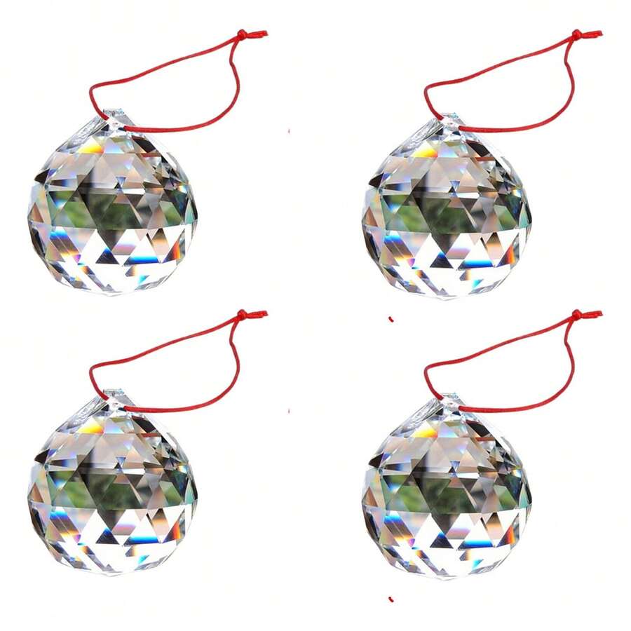 Kit Feng Shui Bolas Esferas Multifacetada Cristal K9 40mm mais cordão vermelho. - 4 esfera + 4 cordões - Visão 1