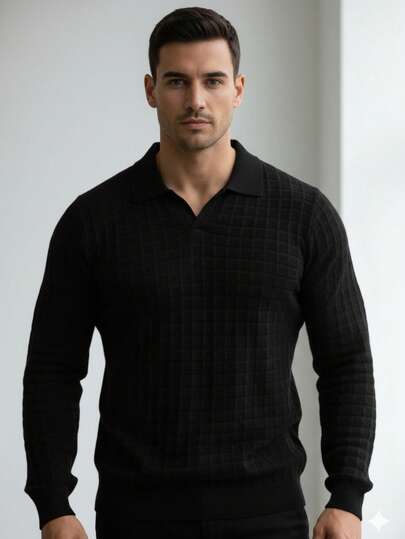 Suéter Tricot Masculino Premium – Manga Longa Malha Fina Elegante Casual Outono Inverno