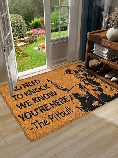 1 Peça Tapete de Silhueta de Pitbull Marrom e Preto Natural de Coco, Tapete de Flanela para Sala de Estar, Quarto, Entrada, Área Externa, Porta da Frente, Cozinha, Banheiro, Tapete Cinza, Tapete de Sala de Estar, Tapete de Banheiro. A cor de base é marrom primitivo, com um design simples e atitudinal.