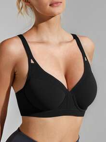 Wingslove 高强度轻盈加厚钢圈V领全罩杯运动文胸 - 黑色 - 查看 5