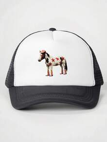 1pc Women's Outdoor Printed Star Mesh Sunhat, Adjustable UV Protection Casual Hat Suitable For Spring/Autumn Travel, Beach, Unisex Y2K Style Sun Hat