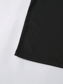 Kaos lengan pendek pria modis bergaya atletik dengan motif garis ganda dan kerah bulat sederhana, cocok untuk pakaian kasual sehari-hari, lari di musim semi dan musim panas, serta gaya jalanan. - Hitam - View 6