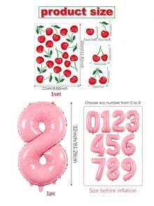 Bộ 2 bóng bay số trang trí hình quả anh đào, bao gồm bóng bay số màu hồng 32 inch từ 0-9, kèm sticker hình quả anh đào, dùng để trang trí sinh nhật, tiệc sinh nhật chủ đề quả anh đào, trang trí không gian, trang trí phòng, trang trí lễ kỷ niệm sinh nhật, tiệc mừng em bé sắp chào đời, đạo cụ chụp ảnh, kỷ niệm ngày cưới, đám cưới, sinh nhật lần thứ nhất, trang trí tiệc sinh nhật. - Nhiều màu - Xem 13