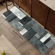 1PC Minimalist White And Grey Color Block Geometric Pattern Non-Slip Floor Mat, Soft And Easy To Clean Kitchen Mat, Rectangular Low Pile Holiday Home Decor Mat, Suitable For Living Room, Bedroom, Kitchen, Laundry Room, Bathroom - Multicolor - View 13