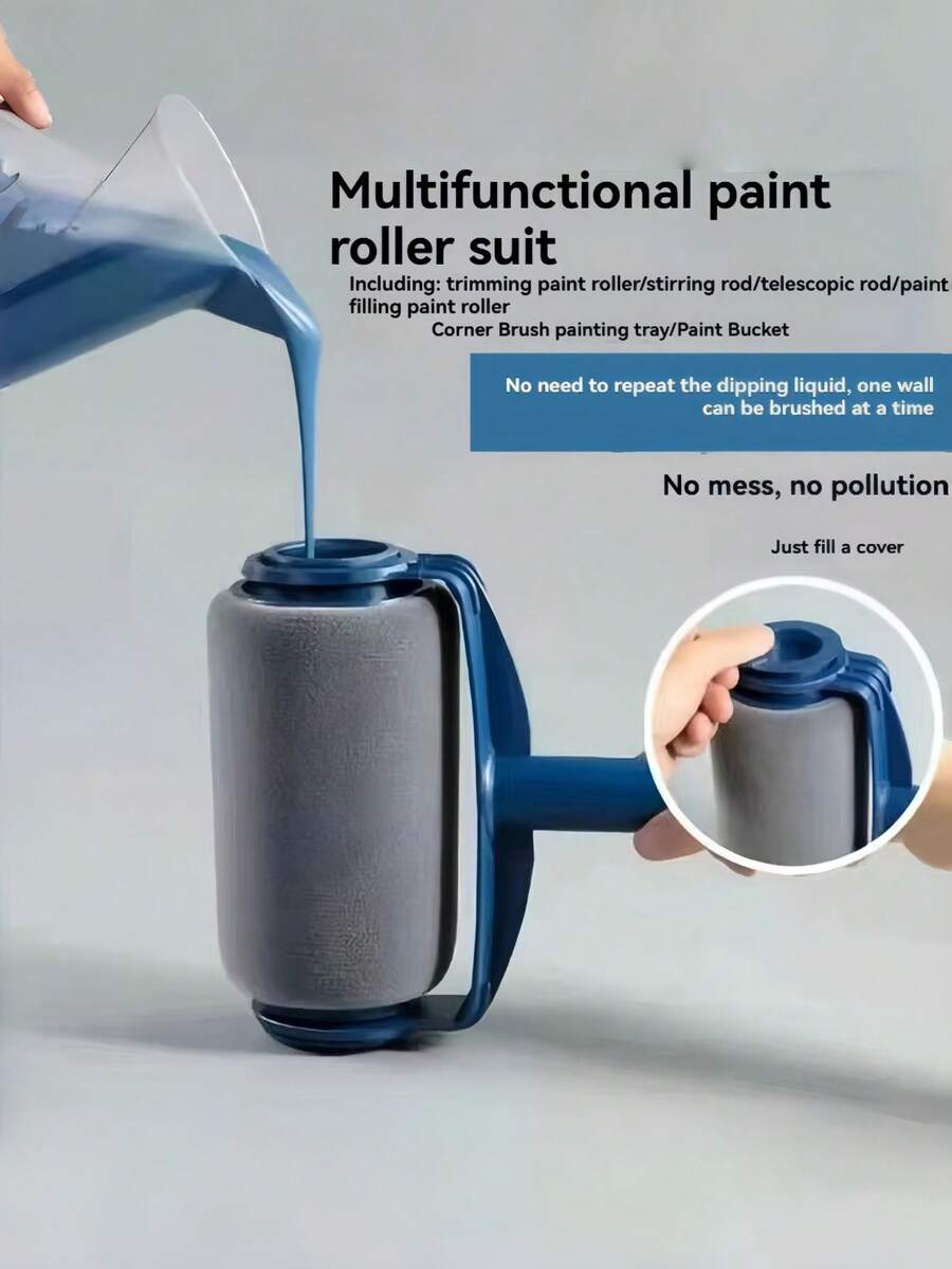 1pc Large Self-Adhesive Paint Roller Brush, Wall Paint Brush, Latex Paint Wall Brush - Durable Plastic Wall Paint Accessories, Single Large Roller Brush With Seam - Multicolor - View 1