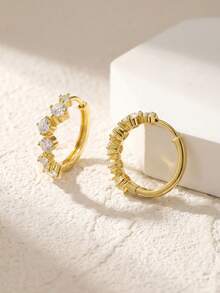 1件奢华闪耀圆形钻石镶嵌耳环，女士珠宝，精致优雅，适合约会和派对佩戴