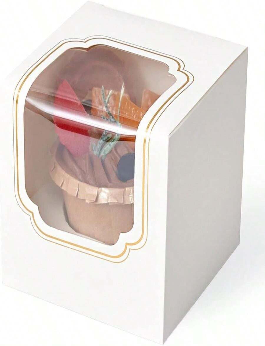 Happyhiram Heart Cupcake Boxes 25 Pcs, Individual Cupcake Box With Insert And Window For Valentines Day Gift Boxes Cupcake Containers Single For Kids Valentine Gift Ornament Boxes For Party Favors - ColorB - 查看 1