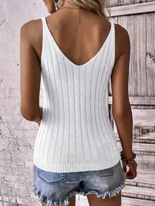 Women's Summer V-Neck Lace Knit Vest Sleeveless Pullover Solid Beach Cover Up Boho Crochet Top - 白色 - 查看 2