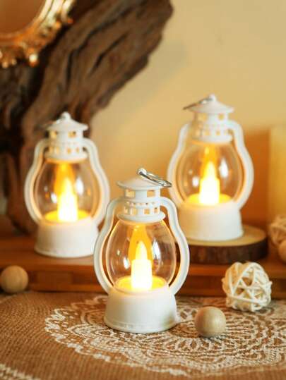 1/4 piezas Lámpara de queroseno portátil y mini con forma de linterna decorativa LED, linterna mini para decoración de interiores, luz nocturna para decoración del hogar, decoración de boda y fiesta, decoración de dormitorio, decoración de mesa de comedor, decoración de camping, decoración de vacaciones