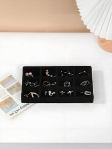 1/9pcs, Black Velvet Jewelry Tray, Large Capacity Jewelry Storage Box, Independent Compartments, Stackable Jewelry Display Stand, Can Accommodate Earrings, Necklaces, Bracelets, Rings, Hairpins, Hair Bands, Etc. Valentine's Day Velvet Jewelry Tray - Multicolor - View 7