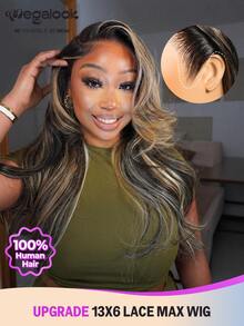 MEGALOOK 升级款 13x6 三合一™ 无胶假发，渐变铂金色挑染，自然波浪卷发，带抽绳 - 100% 真人发透明蕾丝前假发，预剪耳到耳蕾丝无胶假发，预拔毛自然发际线，波浪卷发，彩色假发 - 流行色(其他顏色) - 查看 1