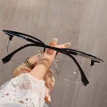 Square Metal Frame, Unisex Classic Fashionable Non-Prescription Glasses, Suitable For TV Viewing And Daily Dressing - Black Silver - View 2