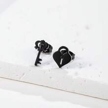 1 paire de boucles d'oreilles à clé asymétrique à la mode, en acier inoxydable doré, accessoire élégant pour tous les jours, convient pour les fêtes et les cadeaux - GED526 - Voir 5