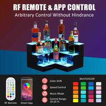 Estante Exhibidor de Botellas de Licor con LED, Estante de Bar Iluminado con Control Remoto y App, 16 Colores y 4 Modos, Soporte de Acrílico para Botellas de Licor - Escalera en forma de L de 3 escalones y 20 pulgadas - Ver 3