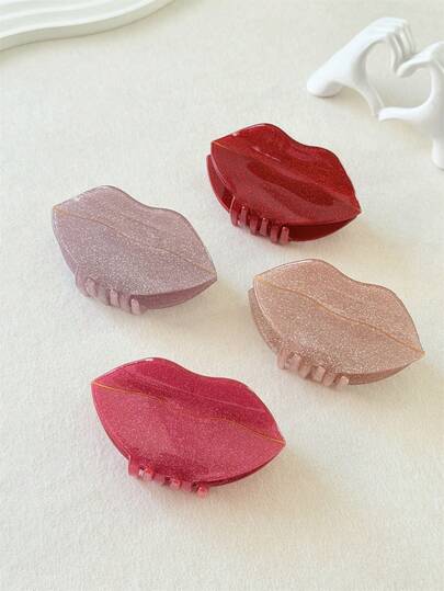 1pc Valentine's Day Women's Sweet Elegant Shiny Romantic Faux Lip Hair Clip, Available In Red And Pink, Suitable For Ponytail, Party, Daily Outings, Hair Decoration, Bohemian Cute Party Accessory Women Hair Accessories Elegant Hair Claws Fashion Claw Clip