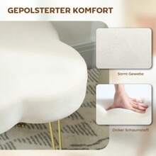 Stool, Upholstered Stool In A Cloverleaf Shape, Fabric Cover, Steel Legs, Cream White