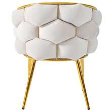 Dining Table Set (7 Pieces), Dining Table 140 X 80 Cm, 6 Chairs With Gold Metal Legs, Modern Marble Pattern. - White - View 6