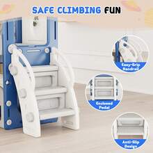 8 In 1 Toddler Slide, Outdoor Indoor Playset For Child Age 1 2 3, Kids Climber Slide With Storage Space And Non-Slip Steps, Basketball Hoopa And Telescope - Blue - View 7