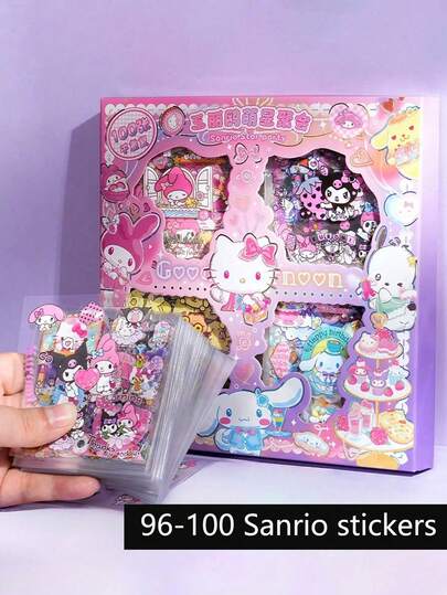  96-100 st tecknade Sanrio Hello Kitty klistermärken, söta icke-duplicerade högkvalitativa brevpappersklistermärken, kreativa DIY scrapbookingmaterial för barn och studenter