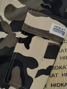 Hidkat Women's Camouflage Casual Cargo Pants, Featuring Large Patch Pockets, An Elastic Drawstring Waistband, And Ankle-Cuffed Design, Suitable For Daily Outdoor Casual Wear. - 卡其迷彩 - 查看 8