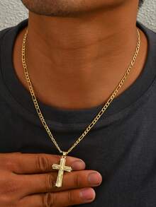 1件时尚奢华锆石镶嵌耶稣十字架吊坠项链，简约闪亮男女通用耶稣项链，基督教元素百搭个性化珠宝，适合日常佩戴和节日礼物