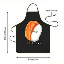 1PC Cartoon Salmon Sushi Pattern Apron Cute Food Print Kitchen Oil-Proof Waist Apron Fun Catering Work Cooking Home Apron - Multicolor - View 2