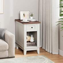 Narrow Side Table With Charging Station - Small Side Tables For Living Room, Nightstand - White - View 2