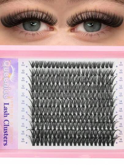 Queenice 11 Rows 5D Fluffy D Curl 40D Thick False Mink Eyelashes Mix 9-16MM Length, 3D Effect Individual Cluster Eyelashes For DIY Eyelash Extensionlash Clusters,Eyelash Clusters,Individual Eyelashes,Lashes,Fake Lashes