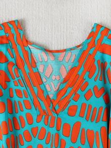 Đầm maxi Kaftan cổ chữ V in họa tiết cổ điển dành cho nữ, thân thiện với da, tay ngắn, kiểu dáng rộng rãi, xẻ tà bên hông, cỡ lớn, phong cách Bohemian, thích hợp mặc ở nhà hoặc nghỉ dưỡng. - Nhiều màu - Xem 4