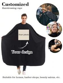 Customized Logo Professional Hair Salon Cape, Customized Apron, Extra Wide And Long, Durable Black Fabric, Adjustable Neck Strap, Suitable For Dyeing, Perming, Styling, Perming Protection Equipment | Functional Beauty Accessories | Smooth Fabric Texture, Hair Protection, Hairdressing Cape, Hair Salon Apron