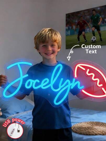 Custom Name Neon Signs Sports-Themed Neon Home Decor Kids' Room Decor LED Name Light Signs Neon Name Light Signs Custom Neon Signs Kids' Gifts LED Name Light Signs
